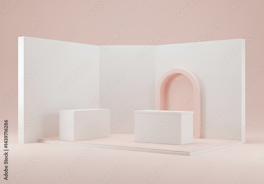 Poster elegant product display showcase with pastel backdrop and minimalist design elements