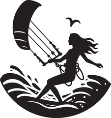 Kitesurfer with kite in motion silhouette vector