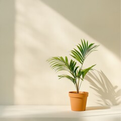 Potted plant on table with sunlight