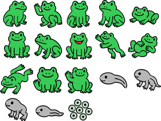 Fototapeta premium Hand-drawn Cartoon Frogs and Tadpoles Set