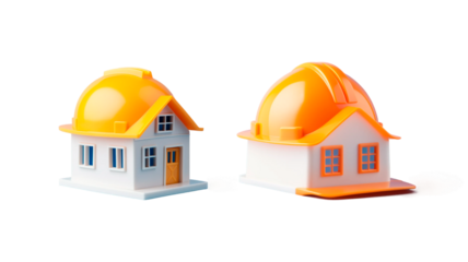 Vibrant and Colorful Model Houses with Brightly Colored Construction Helmets for Kids