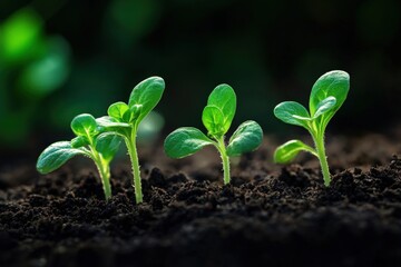 Plant seedlings in dark soil