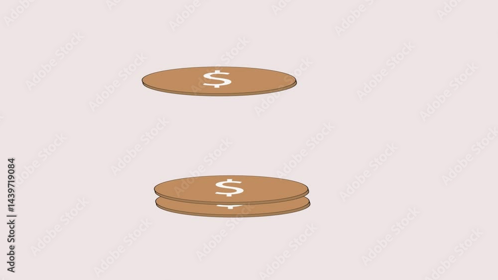 Poster mesmerizing animation of golden dollar coins falling down in a smooth, continuous motion. the coins 