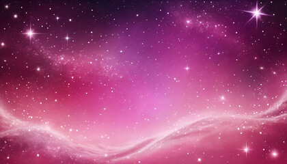 Obraz premium Starry, Pink Cosmic Nebula. Vast expanse of space filled with shimmering stars and vibrant pink nebulae, swirling with celestial dust