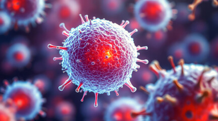Cancer immunotherapy concept showing immune cell attacking cancer cell in scientific illustration