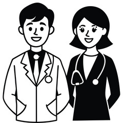 cartoon male doctor and female nurse standing side by side