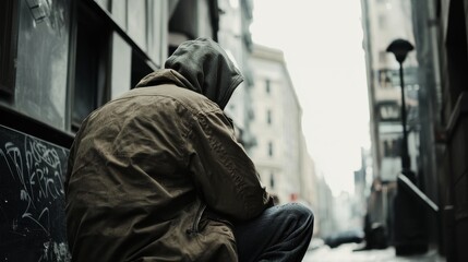 Urban Solitude: A Person's Gloomy Day in the City