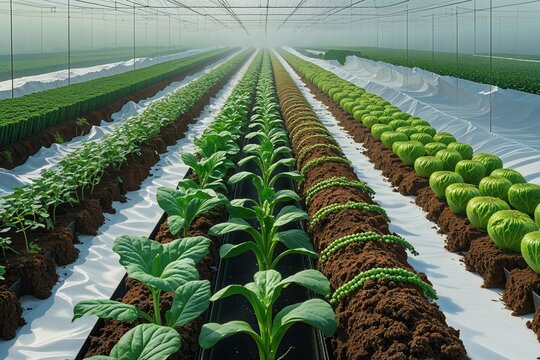 Surreal Art Depicting Genetic Improvement and Nourishing Crop Seedlings