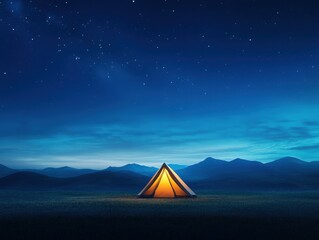 Camping tent under night sky stars