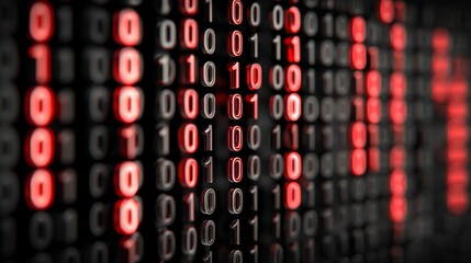 Red Binary Code Data Flowing on Black Background. Digital Information, Cybersecurity Concept.