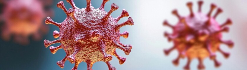 close up of glowing virus particle with sharp spikes, showcasing intricate details and vibrant colors