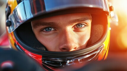 A race car driver gripping the wheel with focus