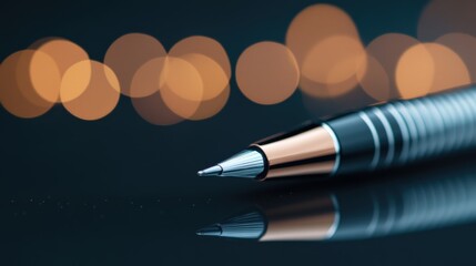 Close up of pen on reflective surface