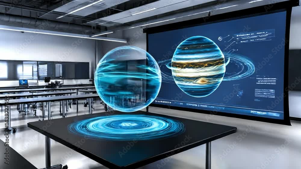 Aufkleber scientific laboratory showcases a hologram of jupiter with dynamic visualizations of its atmosphere