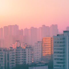 Fototapeta premium A pastel toned cityscape with soft gradient lighting