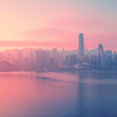 Fototapeta premium A pastel toned cityscape with soft gradient lighting