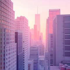 Naklejka premium A pastel toned cityscape with soft gradient lighting