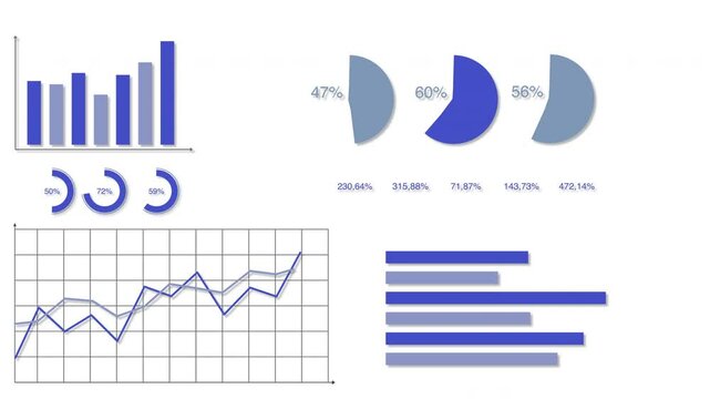 Set of animated infographics, charts and diagrams isolated on white background. 