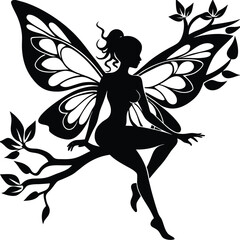 "Magical Fairy Silhouette Vector Collection with Moon, Forest, and Fantasy Elements for Storybooks and Art Projects"