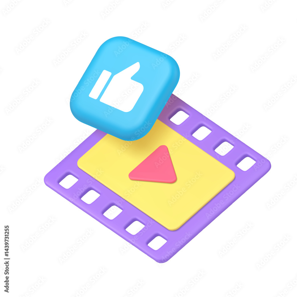 Poster video multimedia content blog vlog social network like comment 3d icon realistic vector illustration