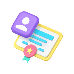 Diploma graduation personal educational certificate 3d icon realistic vector illustration. Award academic degree achievement education success lesson studying qualification guarantee certification