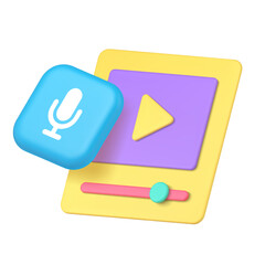 Multimedia media video audio podcast social network content 3d icon realistic vector illustration. Cyberspace entertainment sound music performance live broadcasting interview streaming show