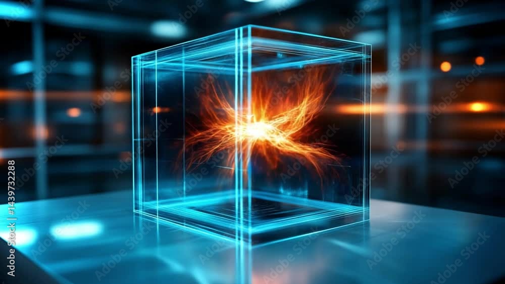 Poster creative hologram visualizes energy dynamics in a high-tech laboratory setting
