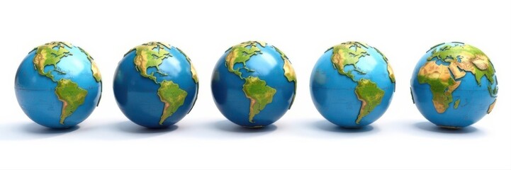 Row of dark earth globe icons, flat design, isolated on white , set, world, web