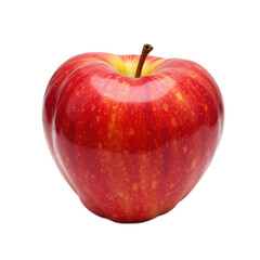 A vibrant red apple with a small stem, perfect for fresh fruit or stock photography.
