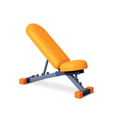 Fototapeta na wymiar Abdominal bench 3d isolated item. Realistic sport gym equipment for training. Muscle pumping workout tool. Athlete device, rendering vector element