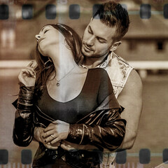Romantic young couple in 90s style vintage film look