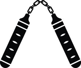 Black and white illustration of nunchucks weapon martial arts training equipment illustration of traditional asian weapon