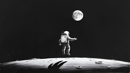 Astronaut Floating Above Lunar Surface With Detailed Moon