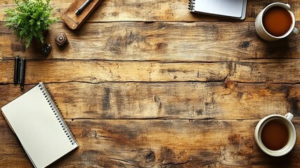Rustic wooden desk still life