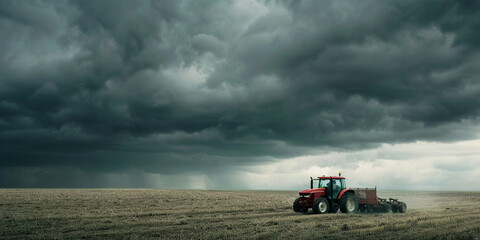 Fototapeta premium Battling the Storm: A Tractor's Resolve