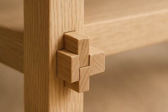close-up of traditional japanese kigumi wood joinery in natural light