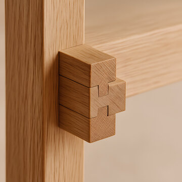 close-up of traditional japanese tsugite wood joinery with natural light