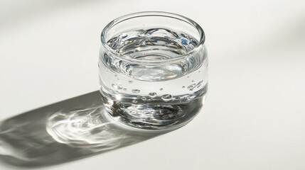 Clear Glass Cup with Water Reflecting Light in Soft Natural Setting