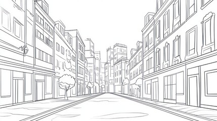 City street sketch, perspective view, buildings, empty, illustration, background, graphic, design