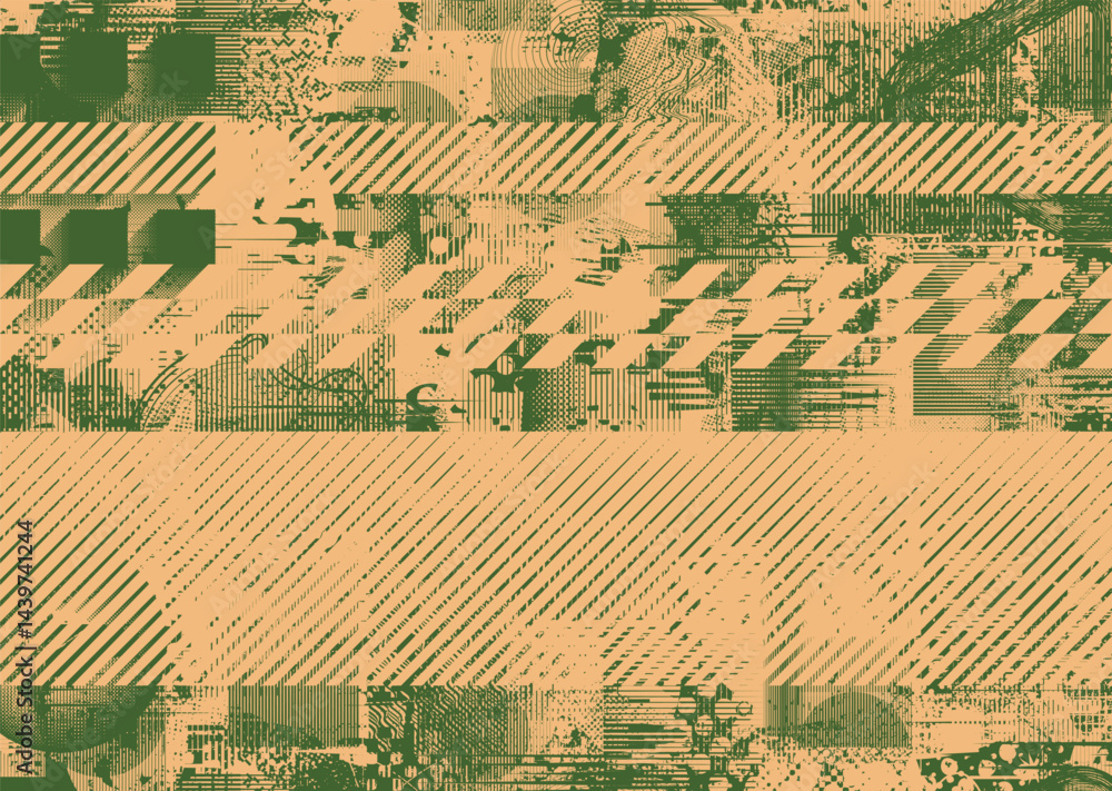 Aufkleber Background with glitch distorted grunge textures . grunge background texture with halftone dots, glitched shapes, textures and lines .Screen print vector background with grunge textured surface.