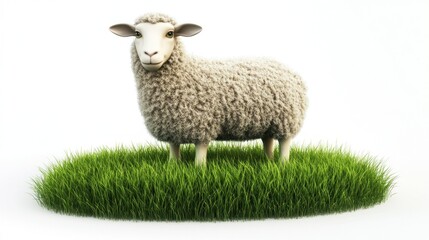 Naklejka premium Fluffy sheep in grassy field