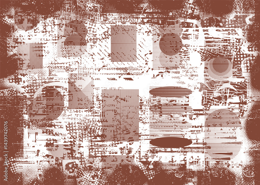 Aufkleber Background with glitch distorted grunge textures . grunge background texture with halftone dots, glitched shapes, textures and lines .Screen print vector background with grunge textured surface.