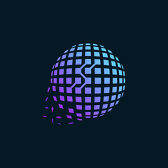 Modern Digital Pixel Globe Logo with Abstract S Shape and Blue Gradient
