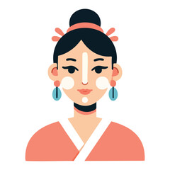 Elegant Asian Woman with Traditional Hairstyle in Vector Illustration