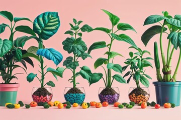 Vibrant Graphic of Colorful Plant Genetics Featuring Nutrient-Rich Seedling Designs