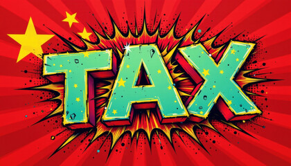 Tax crisis in China is highlighted with bold colorful letters on vibrant red background showing urgency and impact