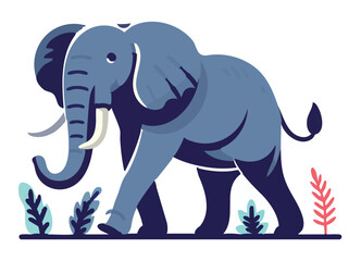 Majestic elephant walking wildlife animal savanna vector illustration