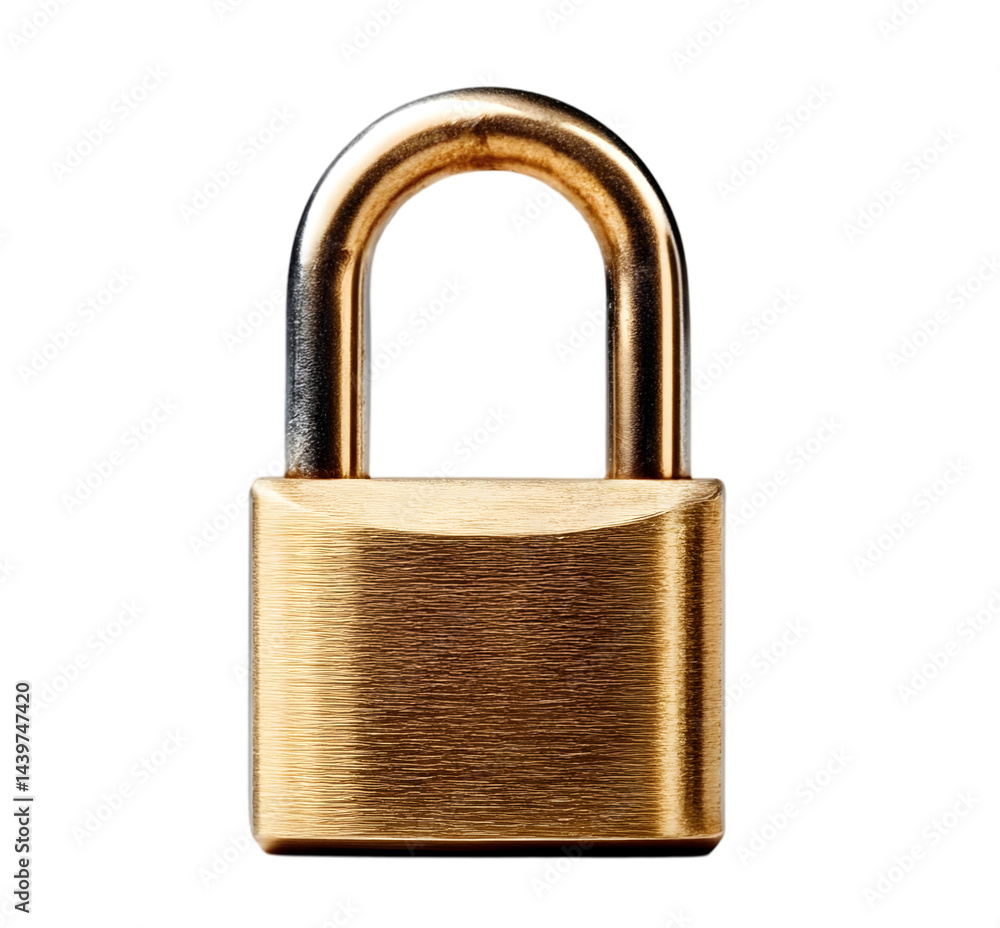 Poster a close-up image of a golden padlock, symbolizing security and protection. ideal for concepts relate