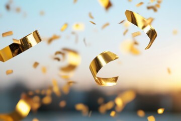 Golden confetti floating downward