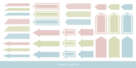 シンプルでかわいい矢印のイラスト素材セット ベクター 白背景 タグ 付箋 見出し 